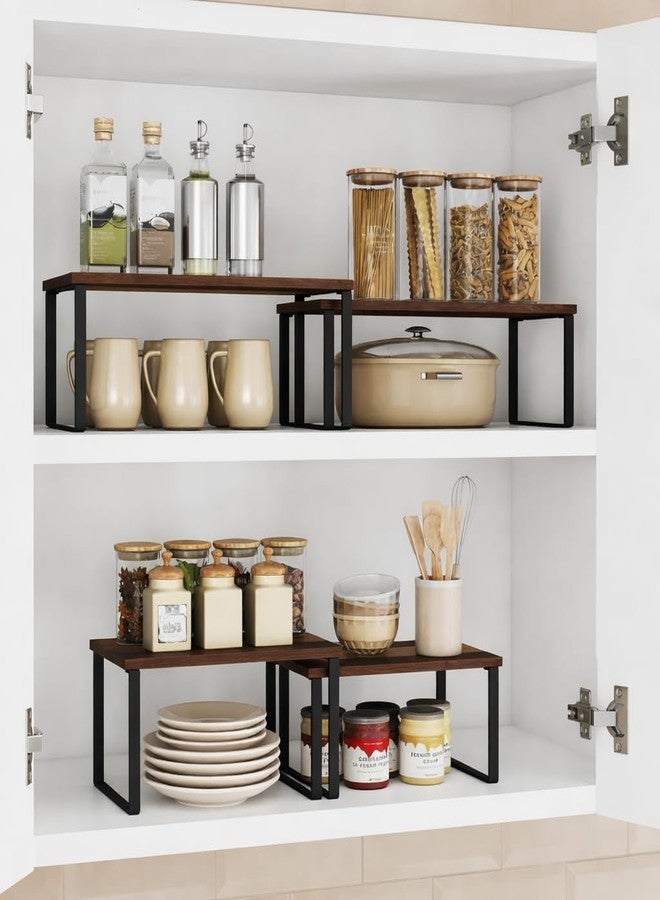 Silant Makers Cabinet Organizer Shelf, Set of 2 Kitchen Counter Shelves, Kitchen Storage, Spice Rack, Stackable, Expandable, Metal and Engineered Wood (Natural Wood + Matte Black, 15.6" W) - Image 2